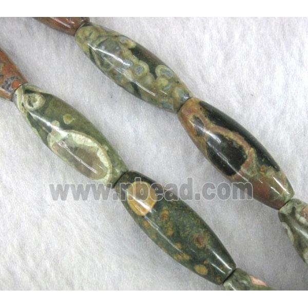 natural Rhyolite beads, green, rice-shaped