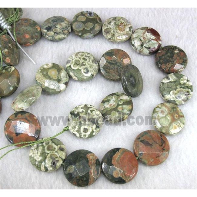 natural green Rhyolite beads, faceted flat round