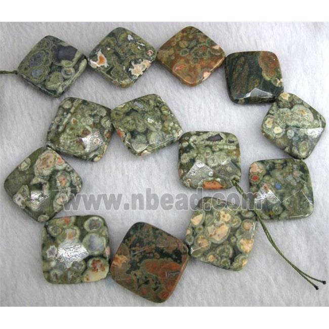 natural Rhyolite Jasper beads, corner-drilled, faceted square