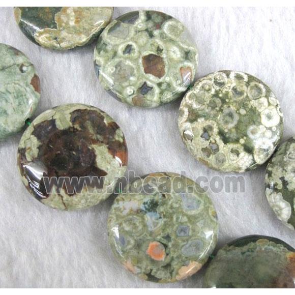 natural Rhyolite beads, flat round, green