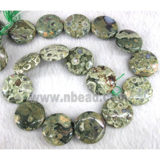 natural Rhyolite beads, flat round, green