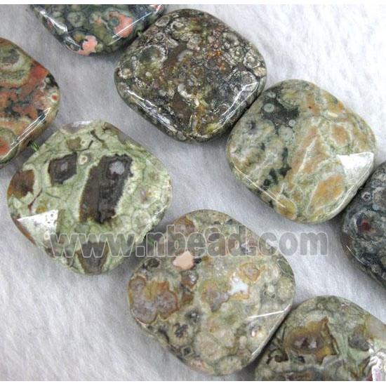 natural green Rhyolite beads, faceted square