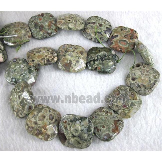 natural green Rhyolite beads, faceted square