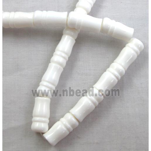 Tridacna shell beads, bamboo, white