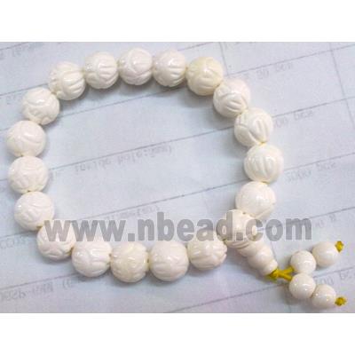tridacna shell bracelet, carved, lotus, white