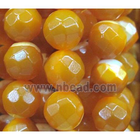 natural Tridacna Shell Beads, faceted round, gold