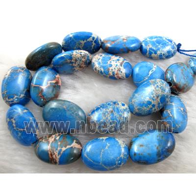 Sea Sediment Jasper beads, flat oval, blue