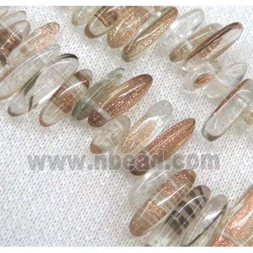 synthetic rutilated quartz chip beads, freeform stick
