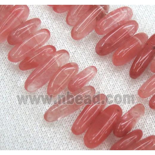 red watermelon crystal quartz beads, chip stick, freeform