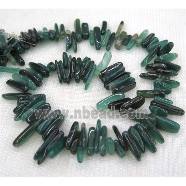 green agate beads, chip, freeform stick