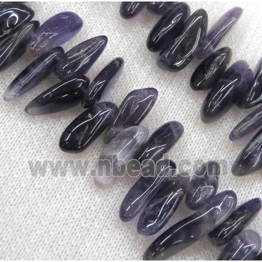 amethyst beads, chip, freeform stick, purple