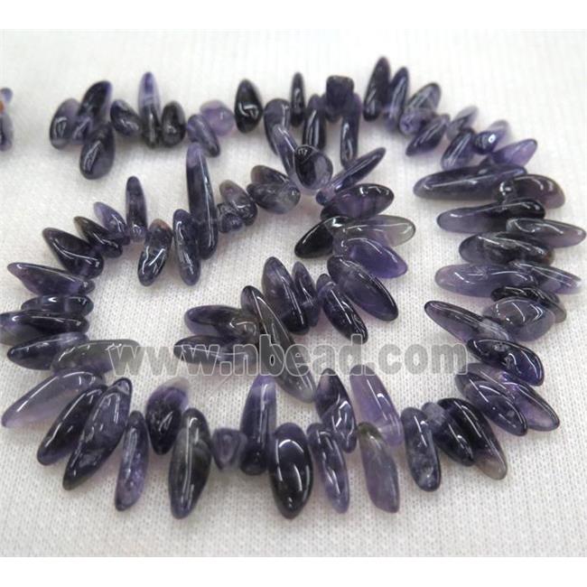 amethyst beads, chip, freeform stick, purple