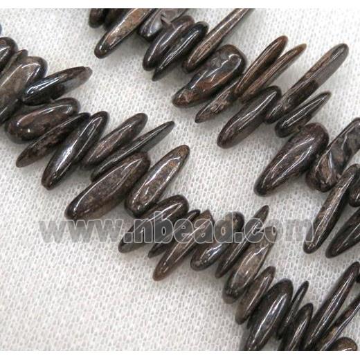 bronzite beads, chip, freeform stick