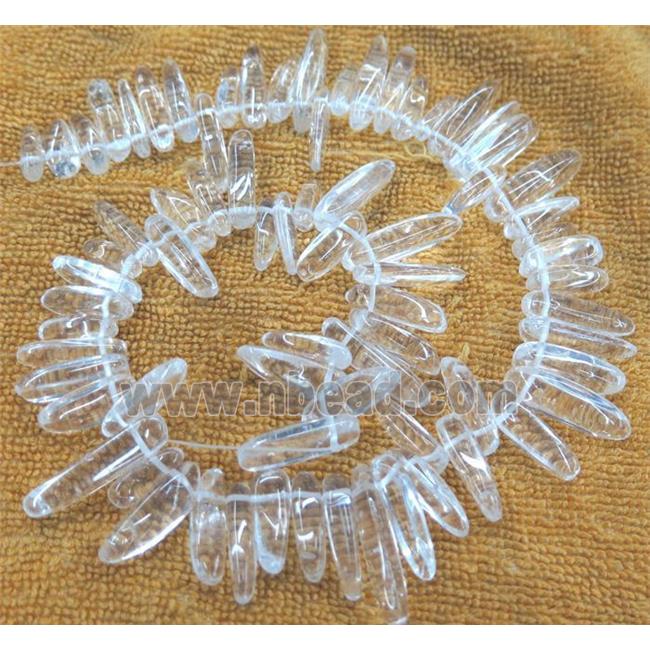 clear quartz crystal beads, synthetic, freeform stick