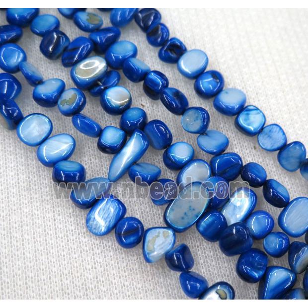 freshwater shell chip beads, freeform, rich blue