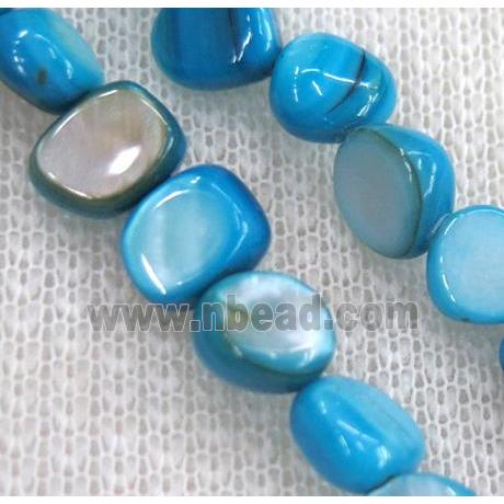 freshwater shell chip beads, freeform, blue