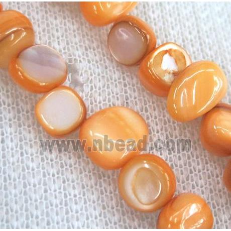 freshwater shell chip beads, freeform, orange
