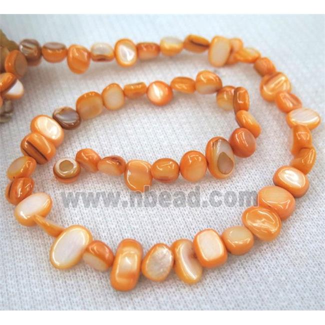 freshwater shell chip beads, freeform, orange