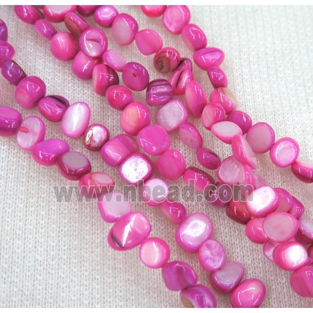 freshwater shell chip beads, freeform, hot-pink