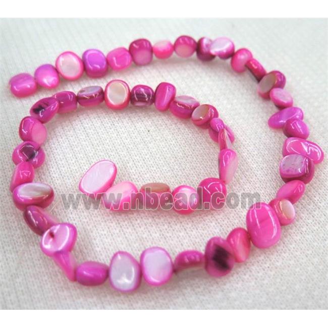 freshwater shell chip beads, freeform, hot-pink