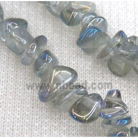 clear quartz bead, freeform chip, blue electroplated
