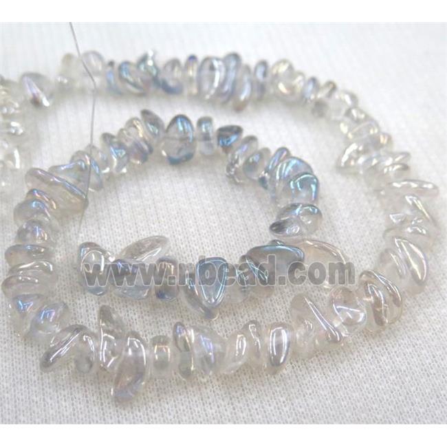 clear quartz chip bead, freeform, lt.blue electroplated