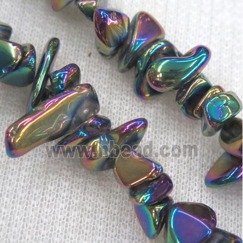 clear quartz chip bead, freeform, rainbow electroplated