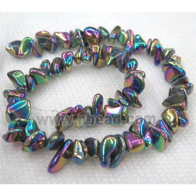 clear quartz chip bead, freeform, rainbow electroplated