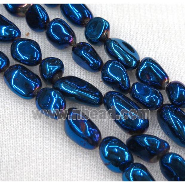 clear quartz bead chips, freeform, blue electroplated