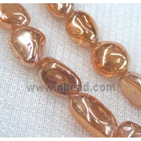 clear quartz bead chips, freeform, pink electroplated