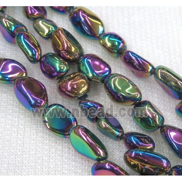 clear quartz bead chips, freeform, rainbow electroplated