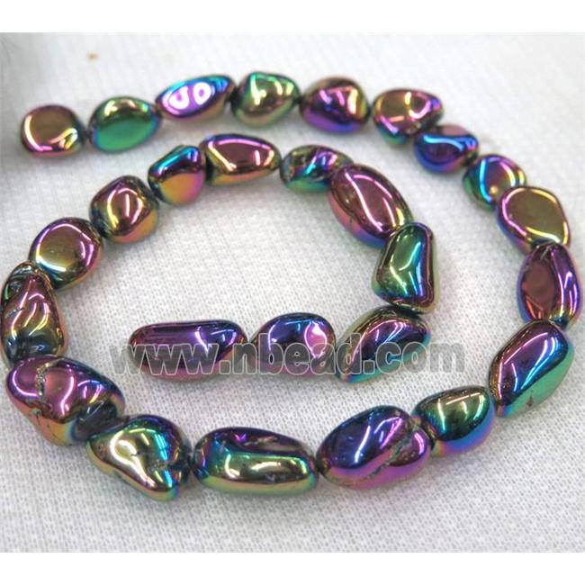 clear quartz bead chips, freeform, rainbow electroplated