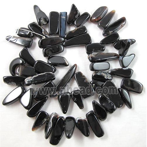 Black Onyx beads, freeform Chip, Top-Drilled