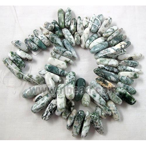 Tree Agate beads, freeform chips, Top-Drilled