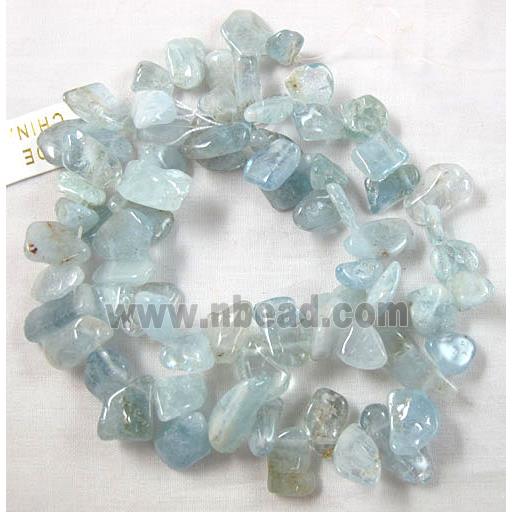 Aquamarine Beads, freeform Gemstone, Top-Drilled