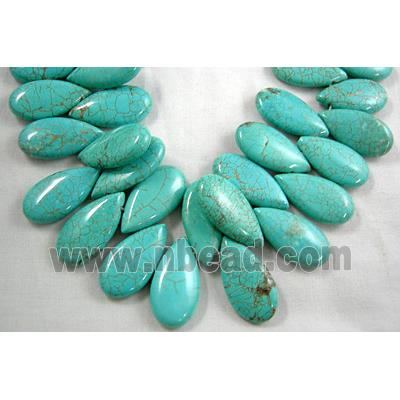 Chalky Turquoise beads, Teardrop, top-drilled, blue treated