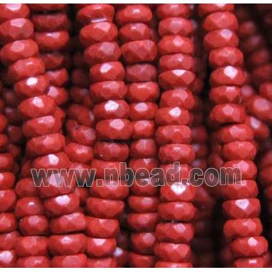 red Turquoise beads, faceted rondelle, synthetical