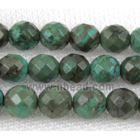 turquoise beads, faceted round, green treated