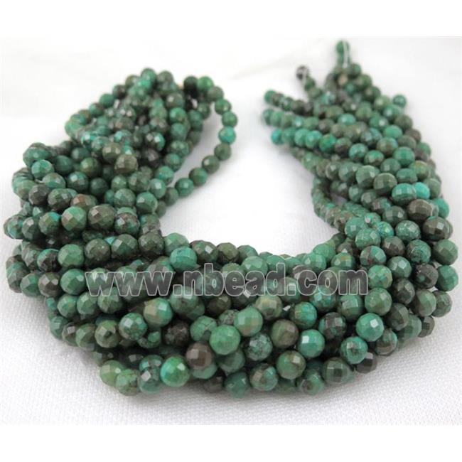 turquoise beads, faceted round, green treated