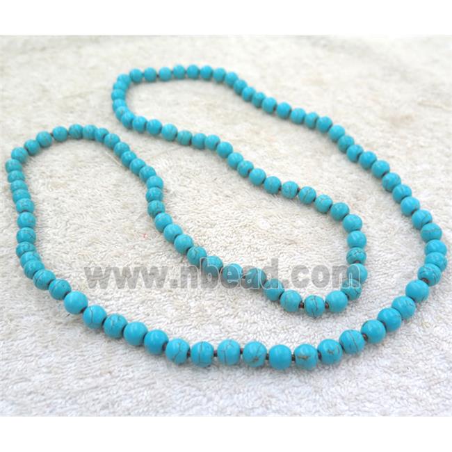 round turquoise beaded knot rosary chain for necklace, synthetic, blue