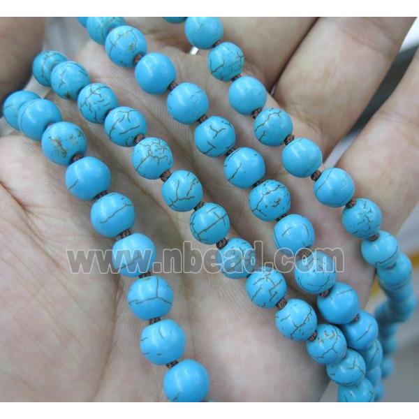 round turquoise beaded knot rosary chain for necklace, synthetic, blue