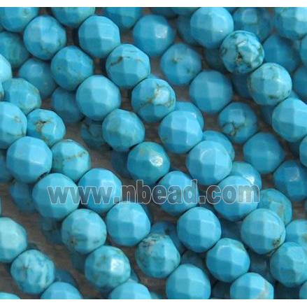 blue treated turquoise beads, faceted round