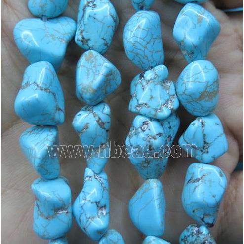 blue turquoise chip bead, freeform, dye