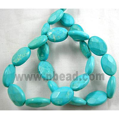 Turquoise beads briolette, Faceted Oval, blue treated