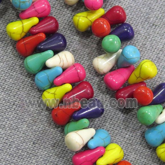 synthetic Turquoise teardrop beads, top-drilled, mix color