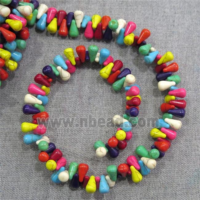 synthetic Turquoise teardrop beads, top-drilled, mix color