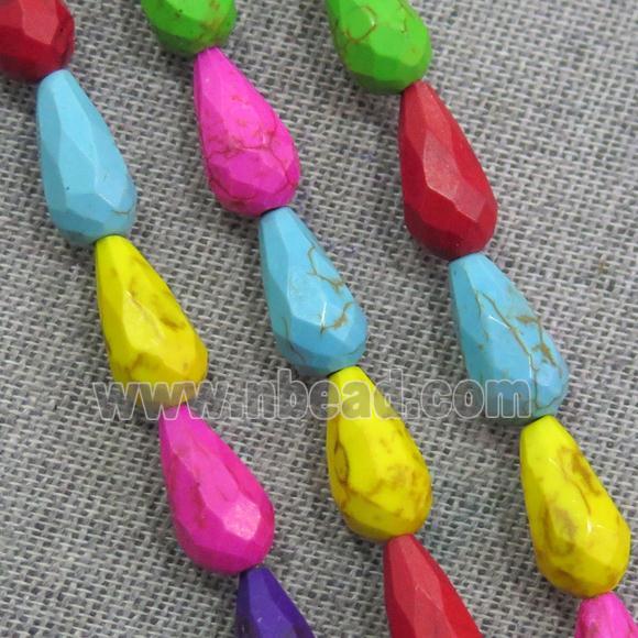 synthetic Turquoise beads, faceted teardrop, mix color