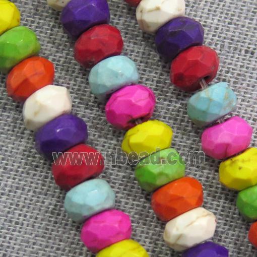 synthetic Turquoise beads, faceted rondelle, mix color