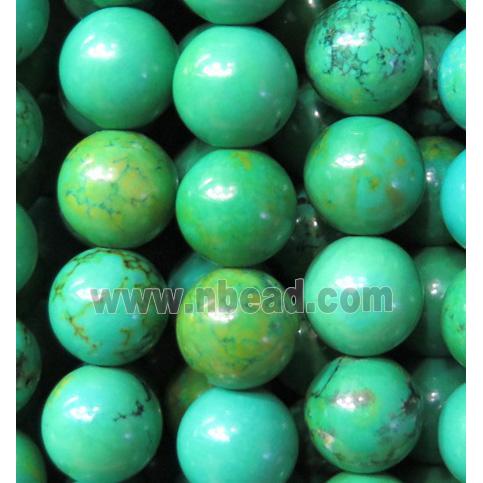 green Turquoise bead, round, stabilized