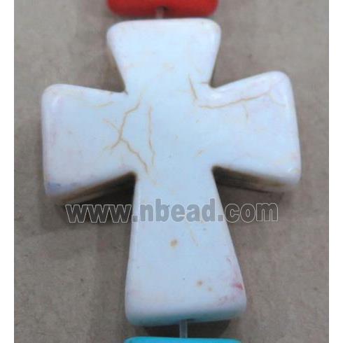 white turquoise beads, cross, synthetic